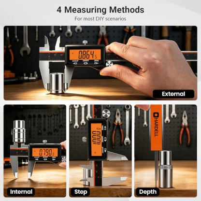HARDELL Upgraded Digital Caliper, USB-C Calipers, Orange LCD, NonBacklit 6"
