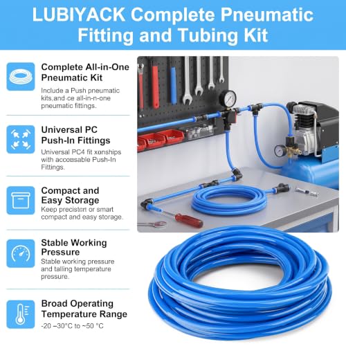 34PCS Blue PU Air Hose Pipe Tube Kit, 12mm OD 8mm ID, 50FT - color: Blue, size: 12mm OD x 50FT