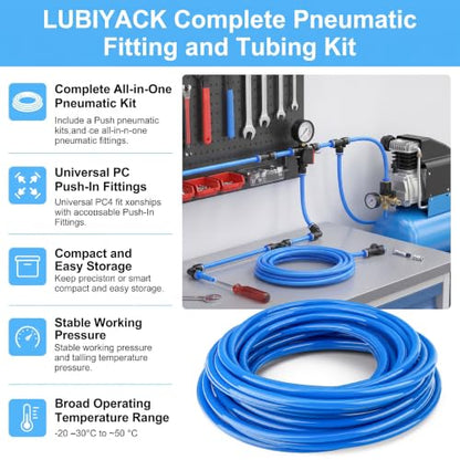 34PCS Blue PU Air Hose Pipe Tube Kit, 12mm OD 8mm ID, 50FT - color: Blue, size: 12mm OD x 50FT