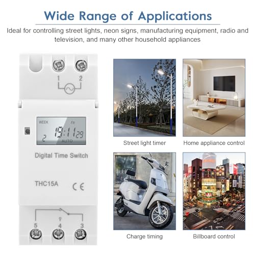 Yosoo Health Gear DIN Rail Digital Programmable Timer Relay Switch, 110V, 16A, 8 Settings, LCD Display