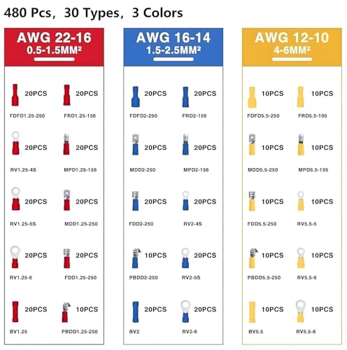 480 PCS Insulated Crimp Wire Connectors, Assorted Crimp Terminal Kit
