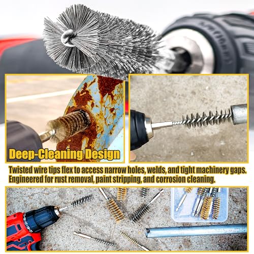 14-Piece Bore Brush Set - 304 Stainless Steel & Brass Drill Wire