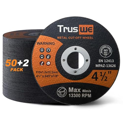 4-1/2 Inch Cut Off Wheels, 52 Count Ultra Thin Metal Cutting Discs for Angle Grinders, 0.045 x 7/8 Inch, for Steel and Stainless Steel, Up to 13,300 RPM - size: 4 1/2 Inch