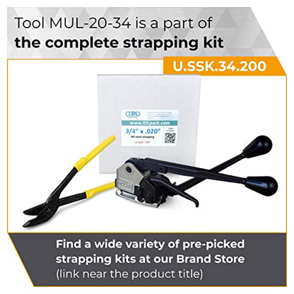 IDL PACKAGING Teknika MUL-20 Heavy Duty Sealless Combination Tool for High Tensile Steel Strapping, Adjustable for 3/4" and 5/8" Strap Width - size: 3/4"
