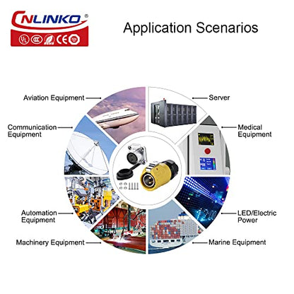 CNLINKO LP-20 Industrial Waterproof Connector IP68 Circular Connector Quick Plugging Aviation Connector Anti-Interference Shell Fast Release Connector M20 2-12 Pin Flange Socket (3 Pin) - size: 3 PIN, style: Yellow/4-Hole Socket