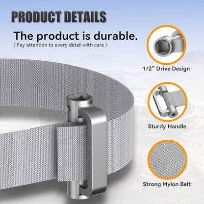 60200 Heavy Duty Strap Oil Filter Wrench, 1/2" Drive Web Strap Oil Filter Removal Tool, Fits Filters Up to 6.5" Diameter