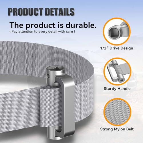 60200 Heavy Duty Strap Oil Filter Wrench, 1/2" Drive Web Strap Oil Filter Removal Tool, Fits Filters Up to 6.5" Diameter