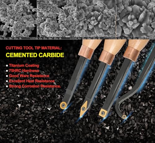 13.5" 4 PCS Carbide Wood Lathe Turning Tool Set, Pen Turning tool, Including Swan Neck Hollower, Rougher, Finisher, Detailer, Titanium Coated Carbide Blades 2X Service Life, Beech Wood Handle - size: 13.5INCH 4PCS