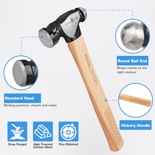 REAL STEEL Ball Peen Hammer with Hickory Wood Handle 32 Oz/2 Lb Forged Steel Head Ball Pein Hammer 0406 - size: 32 oz
