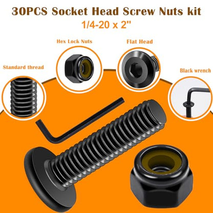 weideer 28pcs 1/4-20 x 2 Nuts and Bolts Kit, Stainless Steel 18-8 (304) Flat Head Hex Socket Cap Furniture Bolts,Nylon Insert Hex Lock Nuts with Hex Spanner K-191 - size: 1/4-20 x 2", style: Flat Head Hex