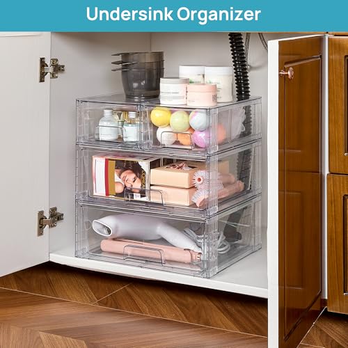 Vtopmart Clear Stackable Storage Drawers, 3 Pack Wide Organizer Set - style: 1 Wide+2 Small