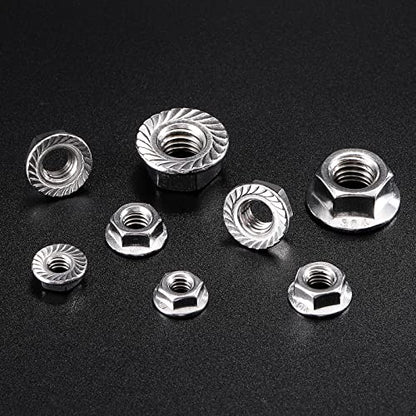 1/4-20 Serrated Flange Hex Lock Nuts 50Pcs 304 Stainless Steel 18-8, Full Thread, Hex Drive, Bright Finish by SG TZH