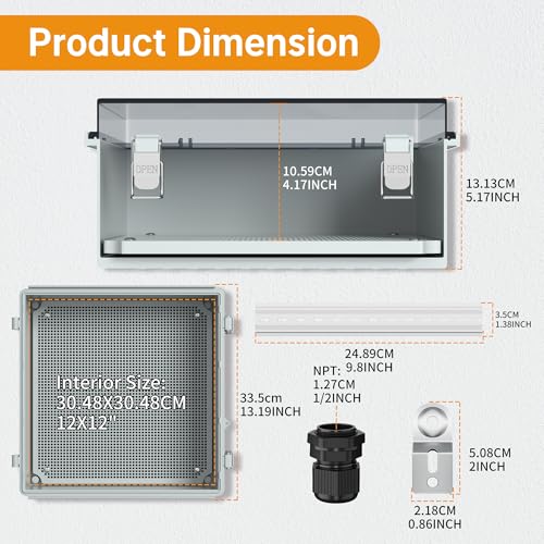 Joinfworld Outdoor Waterproof Electrical Box 13x13x5 with Clear Cover - size: 13"x13"x5" Clear