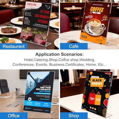 6 Pack Acrylic Sign Holder 8.5 x 11, L-Shape Clear Plastic Display Stand for Tabletop, Acrylic Stands for Flyers, Table Paper Holder, Vertical Sign Holder 8.5x11 for Restaurants, Office and School (Slant 6 Pack 8.5x11) - size: Slant 6 Pack 8.5x11