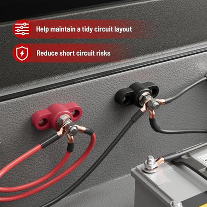 RED WOLF 12V 150A Power Distribution Block 5/16" Single Stud Busbar M8 Terminal Bus Bar 12 Volt DC Battery Junction Post for Auto Boat Marine Solar System Positive and Negative (2PC) - size: Single M8 Stud