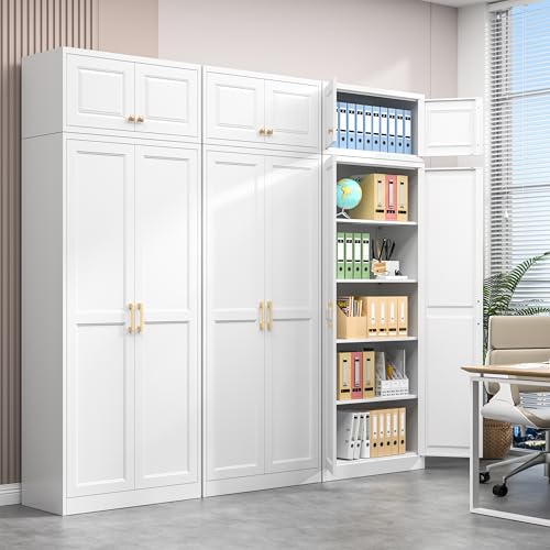 Polup 86" Tall Metal Kitchen Pantry Storage Cabinet with Doors and Shelves - color: White, size: 86"H
