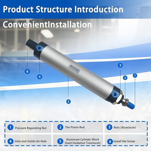 CG WEITENG Pneumatic Mini Pneumatic Cylinder MAL Single Rod Aluminum Double Acting Pneumatic Cylinder 32mm Bore 125mm Stroke(MAL32x125) - color: MAL-32 mm, size: 125 mm