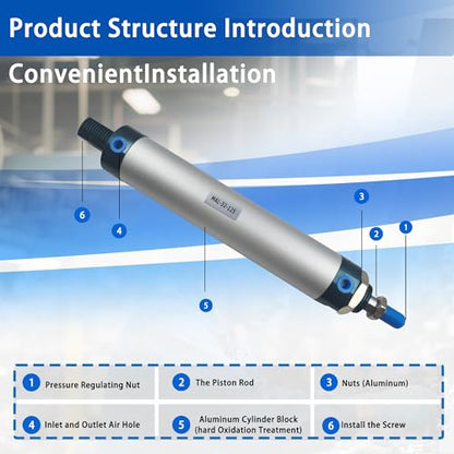 CG WEITENG Pneumatic Mini Pneumatic Cylinder MAL Single Rod Aluminum Double Acting Pneumatic Cylinder 32mm Bore 125mm Stroke(MAL32x125) - color: MAL-32 mm, size: 125 mm