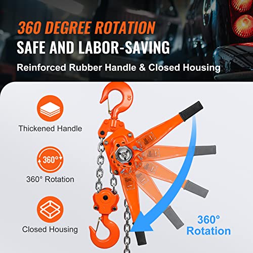 VEVOR Manual Lever Chain Hoist, 6 Ton 13200 lbs Capacity 20 FT Come Along, G80 Galvanized Carbon Steel with Weston Double-Pawl Brake, Auto Chain Leading & 360° Rotation Hook, for Garage Factory Dock - size: 6 Ton 20FT