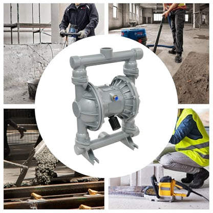 Air Operated Double Diaphragm Pump 1.5in - Pneumatic Waste Oil Transfer Pump with Dual Diaphragm, 0.18in Solids, 164ft Head, 23ft Suction Lift, Aluminum Alloy for Industrial Use