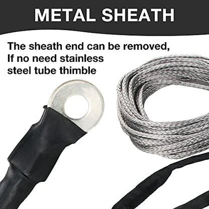 3/16" Synthetic Winch Rope 50 ft 8,500 lb UHMWPE Winch Cable Replacement Kit with Protective Sleeve, Thimble, Compatible with ATV UTV Truck Winches, Gray - color: Gray, size: 3/16 In x 50 Ft Standard