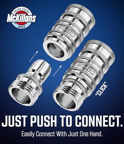 McKillans® 2025 Automatic Garden Hose Quick Connect [UNIVERSAL FIT] - Stainless Steel Quick Connect Hose Fittings - Water Hose Connectors - Quick Disconnect Adapter - INSTANT CONNECTION - 5 Pc Kit - color: Automatic Quick Connects