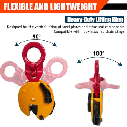 Vertical Plate Lifting Clamp,2200lbs Capacity Heavy Duty Steel Plate Clamp 1T with 0.8 Inch Jaw Opening, Industrial Lifting Clamp for Sheet Metal and Steel Plate Handling - color: 2200lbs-vertical - Rotating Ring