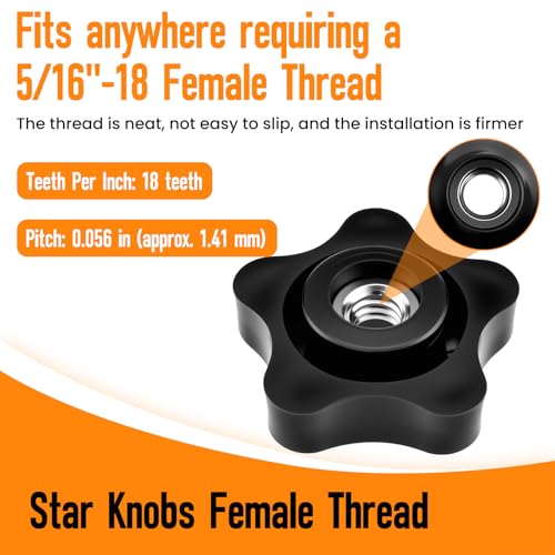 Aifeier ET 16Pcs 5/16"-18 Threaded Star Knobs | Hexagon Head Thru Clamping Nuts with Female Thread | 5 Star Shaped Hand Screw-On Knobs (ID 0.312"/7.938mm) - size: 16 pcs 5/16"-18