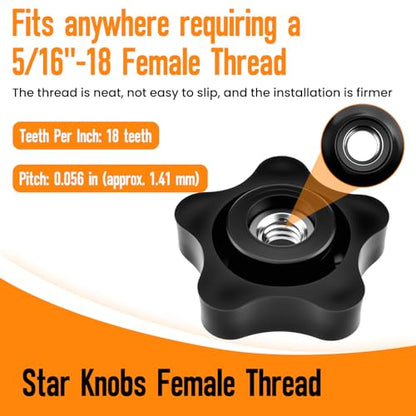 Aifeier ET 16Pcs 5/16"-18 Threaded Star Knobs | Hexagon Head Thru Clamping Nuts with Female Thread | 5 Star Shaped Hand Screw-On Knobs (ID 0.312"/7.938mm) - size: 16 pcs 5/16"-18