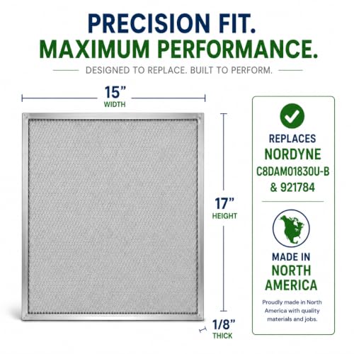 Filter Everything A-Coil Air Conditioner Evaporator Coil Filter 15” x 17” x 1/8” – Washable Reusable AC Filter – Compatible with Nordyne C8DAM01830U-B & 921784 – 2-Pack – Made in USA - size: 15" x 17" x 1/8"
