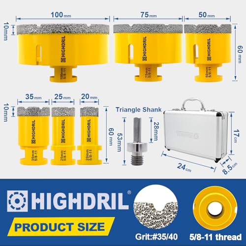 HIGHDRIL Diamond Drill Bits Kit with 5/8-11 for Porcelain Tile Ceramic - size: Thread Set1