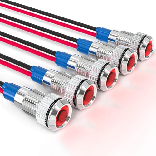 GASHER 5 PCS Energy Saving Indicator Light, LED Light 12V/24V/110V 20mA Panel Mount Light, Mounting Hole Size 8mm(5/16inch) Red LED (110V) - color: Red, size: 8MM（110V）