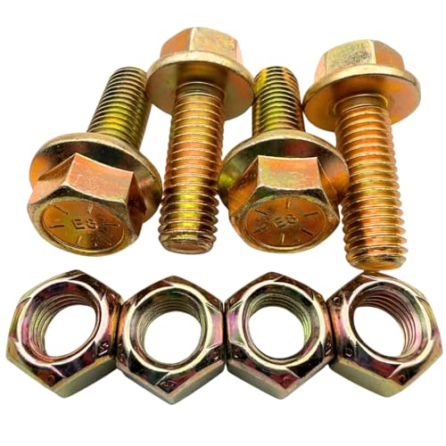 1/2"-13 x 1-1/2" Grade 8 Flange Bolts (4-Pack) – Heavy-Duty Hex Flange Bolts Includes All-Metal Prevailing Torque Lock Nuts – High-Strength SAE J429/J995 Anti-Vibration 1.5" Coarse Thread