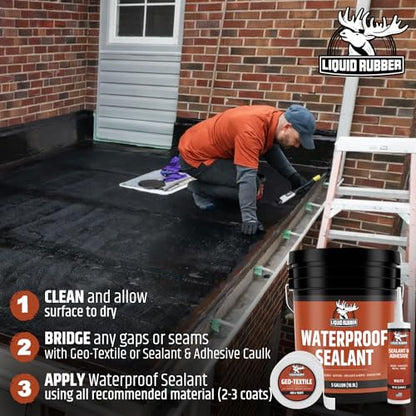 Liquid Rubber Waterproof Sealant - Roof & Gutter Coating, Black, 5 Gallon - size: 5 Gallon