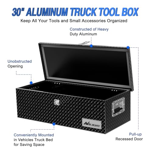 Nilight 30 Inch Truck Tool Box Heavy Duty Aluminum Diamond Plate Toolboxes - size: 30"x13"x9.6"