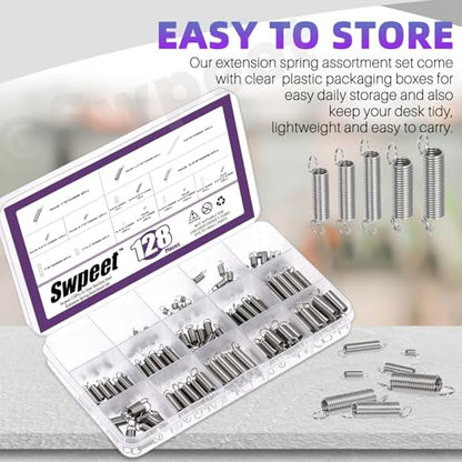 Swpeet 150Pcs 15 Different Sizes Stainless Steel Extension Spring with a Dual Hook Assortment Kit, Mechanical Extension Springs Small Spring for Home Repairs