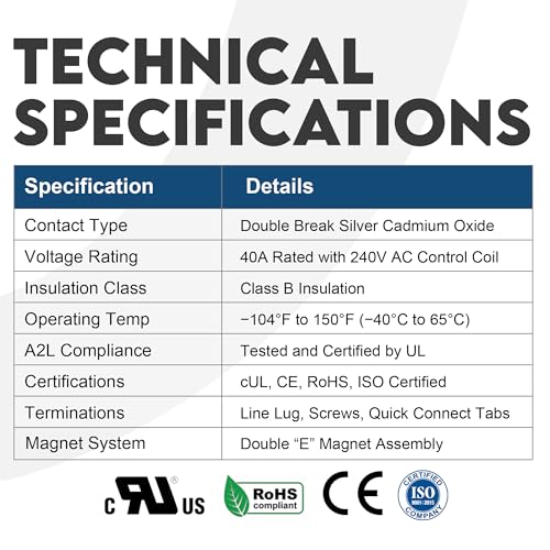3-Pole Definite Purpose Contactor, 40A, 240V Coil, UL Recognized, A2L Cert. - size: 3P 40A 240V coil