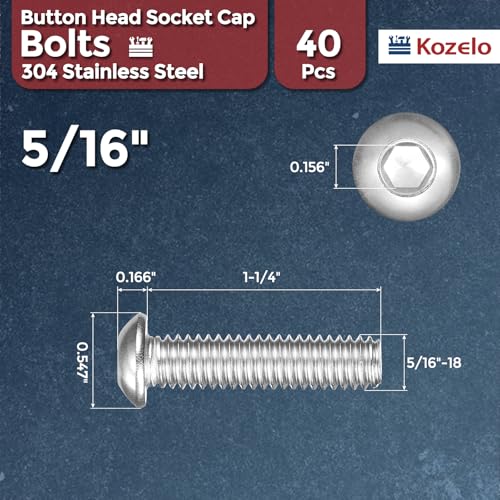 40pcs Button Head Socket Cap Screw-5/16-18x1-1/4 304Stainless Steel - size: 5/16"-18x1-1/4"