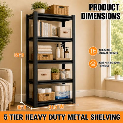 Heavy Duty 5 Tier Metal Garage Shelving, 63" H×31.5" W×16" D - size: 72"H × 47"W × 27"D