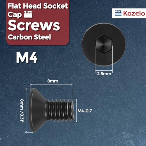 50Pcs[M4-0.7x8] Flat Head Socket Cap Screw Countersunk Bolt - size: M4-0.7x8mm