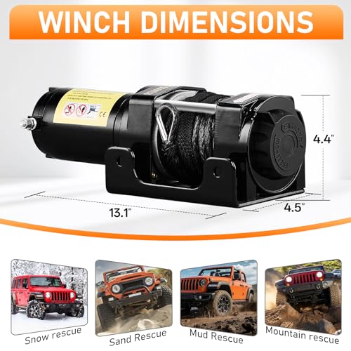 5500lb Electric Winch with Synthetic Rope, 12V DC - color: 5500LB Black