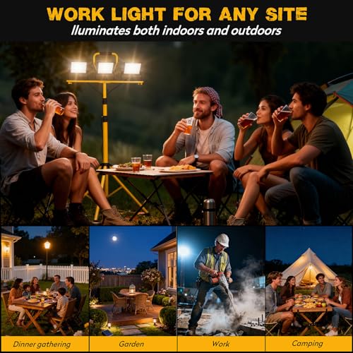21000Lumen LED Work Lights with Stand, 3Head Portable Work Light 16ft Cord