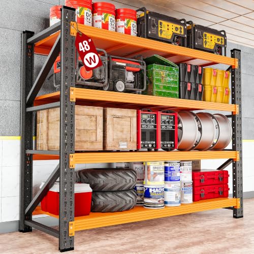 SISESOL Set of 2 48" Wide Heavy Duty Garage Shelving Units,3000LBS 24 Deep Storage Shelves,Orange Metal Garage Shelves,Large Storage Rack,70 High Steel Shelf,Industrial Shelving for Shop,Warehouse - color: Black Orange, size: 96"Wx24"Dx70"H