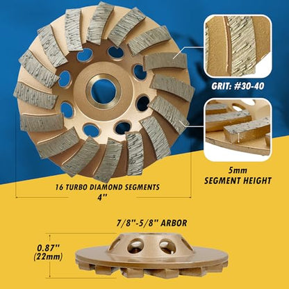 4" Diamond Grinding Wheel for Concrete Masonry 16 Segments 7/8"-5/8" - style: 4" Diameter - 16 Segments