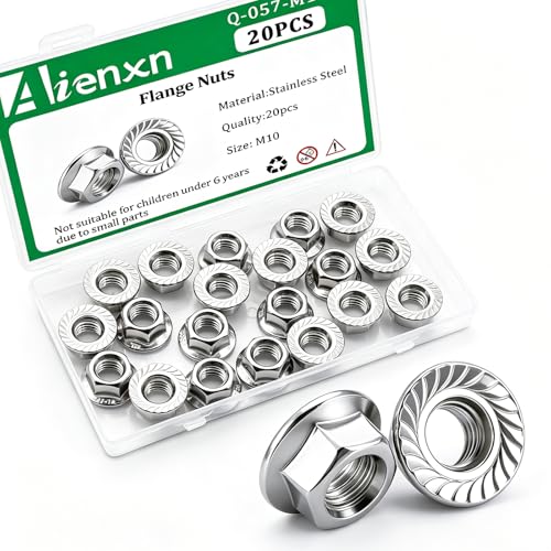 20PCS M10 x 1.5mm Thread 304 SS Hex Flange Nuts - color: Silver, size: M10x1.5 (20pcs)