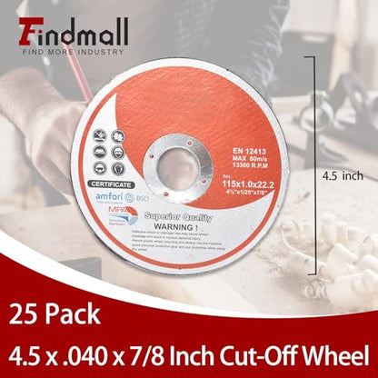 findmall 25 Pack 4.5" x.040 x7/8" Cut-Off Wheel Aluminum Oxide - size: 25pcs 4-1/2"*0.040"*7/8"