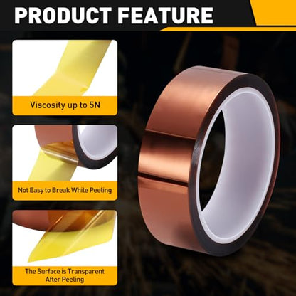 uxcell Heat Tape, 30mm x 33m (108ft) Polyimide Heat Transfer Sublimation Tape No Residue High-Temperature Resistant Tapes for Heat Press Soldering Circuit Board, Brown - size: 30mm x 33m (108ft)
