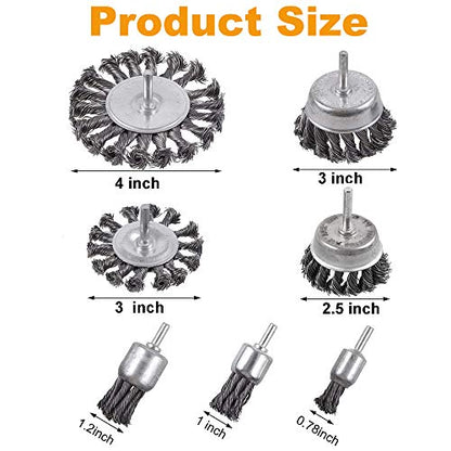 Rocaris 7Pcs Twist Knot Wire Wheel Brush for Drill for Rust Removal
