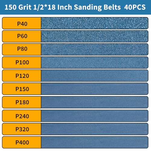 40-Piece Premium 1/2 x 18 Inch Zirconia Sanding Belts 150 Grit - color: 150 Grit, size: 1/2x18 Inch