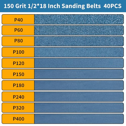 40-Piece Premium 1/2 x 18 Inch Zirconia Sanding Belts 150 Grit - color: 150 Grit, size: 1/2x18 Inch